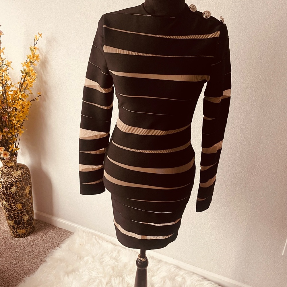 Elegant Black and Tan Bandage Dress